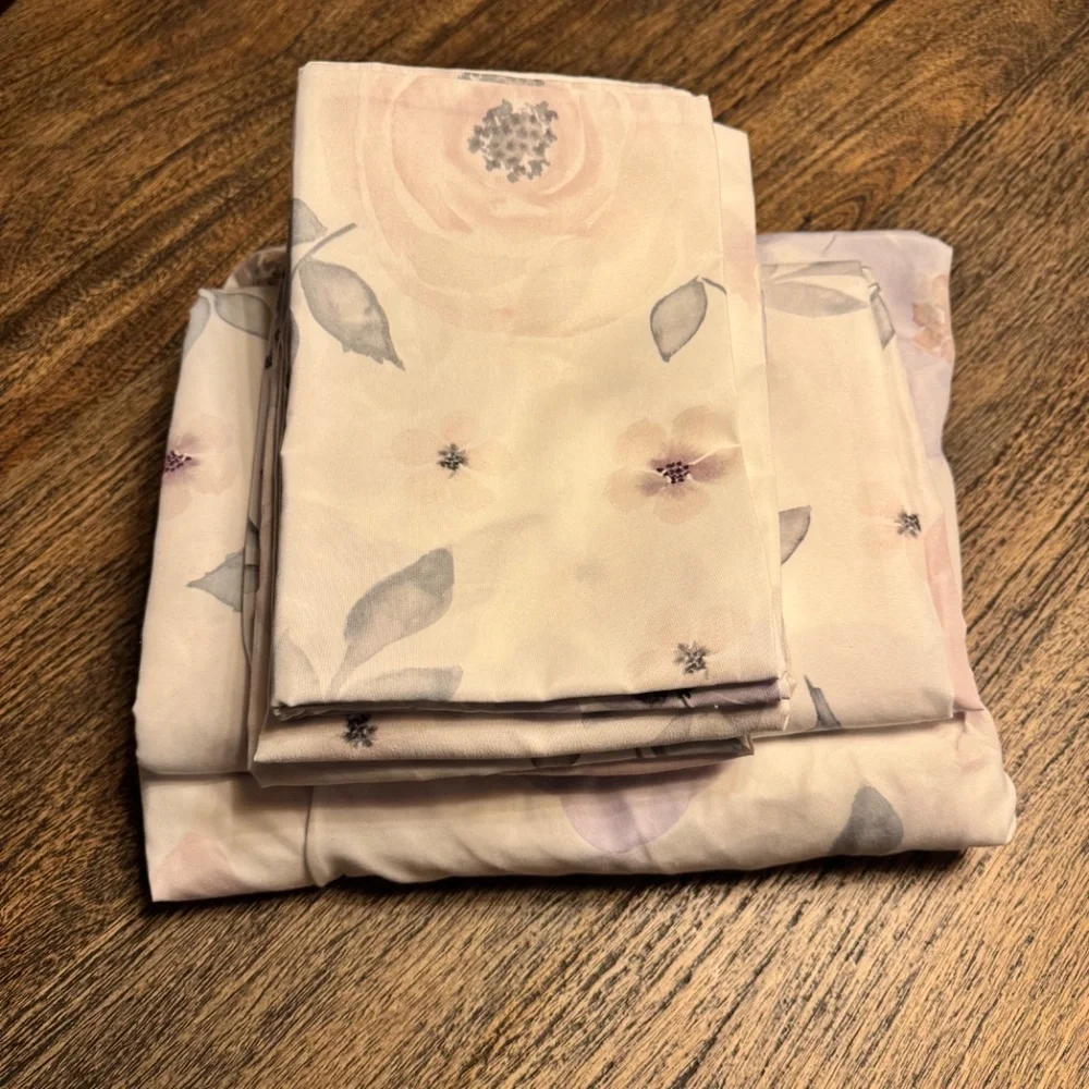 Sweet JoJo DesignsWatercolor Floral Lavender And Grey Collection Queen Sheet Set